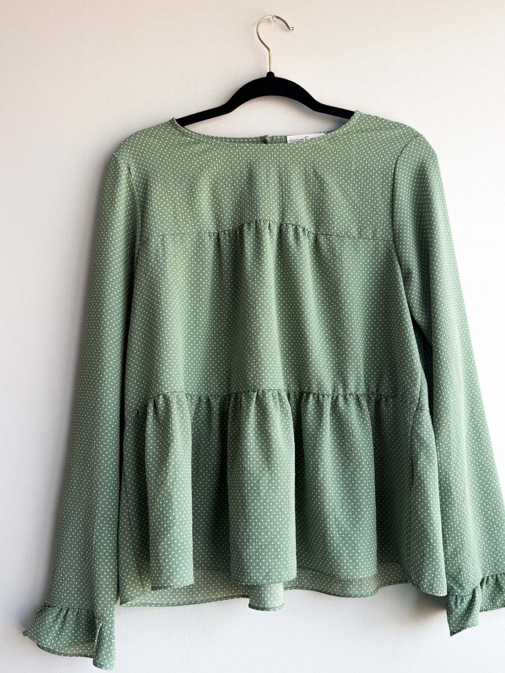 Moa Moa Sage Green Ruffle polka dot Peplum Blouse